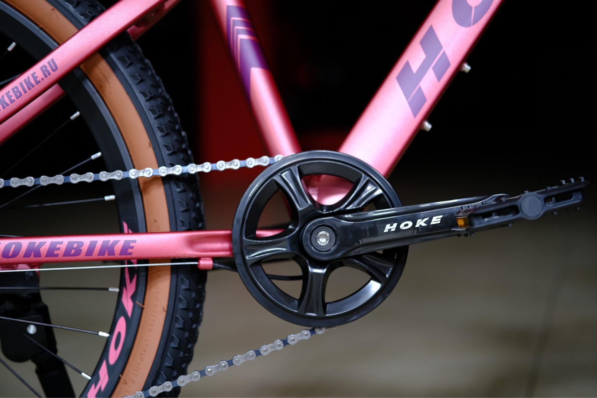 Система (шатун) сталь 36T HOKE ONE WAY 24 матовый розовый-фиолетовый